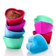 Premium Reusable Mini Silicone Baking Cups Cupcake Liners Muffin Cake Molds Sets 12 pack Heart Shape N3