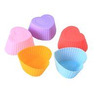 Premium Reusable Mini Silicone Baking Cups Cupcake Liners Muffin Cake Molds Sets 12 pack Heart Shape N4