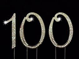 100th Birthday Cake Topper with Sparkling Rhinestone Crystals - 2.75&quot; Tall - Cake Decoration Jewelry