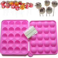 Rbenxia Silicone Cake Mold 20-cavity Half Circle Lollipop Party Cupcake Baking Mold Cake Pop Stick Mold Tray Pink N4