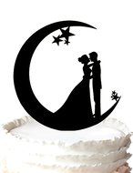 Kaishihui Bride and Groom Silhouette Moon and Stars Cake Topper