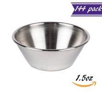 Set of 144 Stainless Steel Portion Cups 1.5 oz, Individual Condiment Round Sauce Cups - 1 1/2 ounces