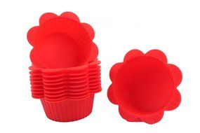 Trustworthy Buy 12-pack Reusable Silicone Flower Standard Baking Cups / Cupcake Liners - Red N3