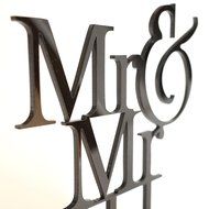 "Mr &amp; Mr" Groom &amp; Groom Silhouette Wedding Cake Topper Pick - High Gloss Black Finish N2