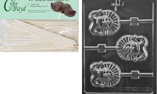 Cybrtrayd Mardi Gras Jester Lolly International Chocolate Candy Mold with 25 4.5-Inch Lollipop Sticks