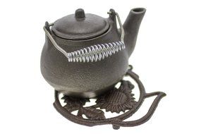 Cast Iron Trivet | Round with Sunflowers And Tea Pot | Decorative Cast Iron Trivet For Kitchen Or Dining Table... N3