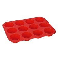 Lackingone Muffin Cupcake Pans 12 Round Cup Silicone Baking Mold Nonstick Bakeware Tray Set Red N2