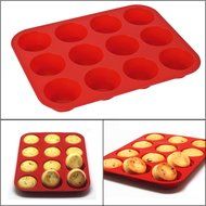 Lackingone Muffin Cupcake Pans 12 Round Cup Silicone Baking Mold Nonstick Bakeware Tray Set Red N4