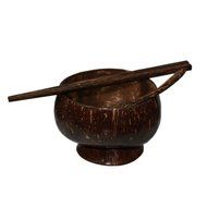 Set bowl made of coconut shell Wisdom spoon and chopsticks made of palm 4.5&#039;&#039; - 5&#039;&#039; wood. (Dark brown)
