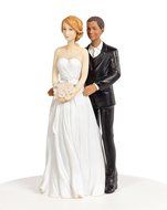 Chic Interracial Wedding Cake Topper - Caucasian Bride / African American Groom N2