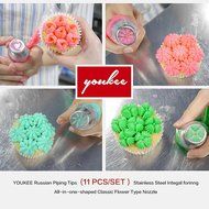 Russian Piping Tips, YOUKEE 11 PCS/Set Large Stainless Steel Pastry Tips Cake Flower Decorating Nozzle Tips Tools N6