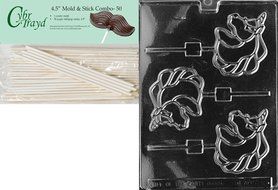 Cybrtrayd 45St50-A009 Unicorn Lolly Animal Chocolate Candy Mold with 50 4.5-Inch Lollipop Sticks