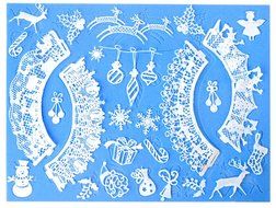 Lesirit Christmas Pattern Silicone Fondant Lace Embossed Cake Mold Mat,15.55" &times;11.81" (A) N6