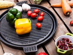 Cast Iron Griddle Pizza Pan - Pre Seasoned Grill (New Design), Black by Utopia Kitchen N7