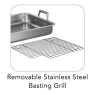 Tramontina 80203/003DS Gourmet Prima 13.5-Inch Rectangular Roasting Pan with Basting Grill, Small, Stainless Steel