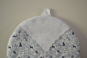 Large Up-cycled Insulated Artisanal Tea Cozy - Vintage Hand Embroidery - One of a Kind - White Blue and Gray