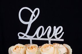 LOVENJOY Gift Box Pack LOVE Monogram Wedding Engagement Cake Party Topper (5.7-inch, Silver Glitter) N2