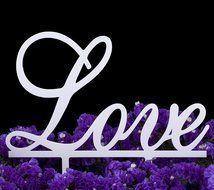 LOVENJOY Gift Box Pack LOVE Monogram Wedding Engagement Cake Party Topper (5.7-inch, Silver Glitter) N4