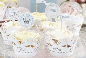 Ginger Ray Cupcake Decorations Vintage Lace Style Cake Toppers (16 Pack), Mixed