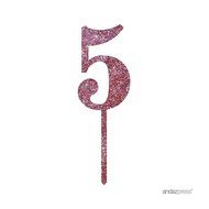 Andaz Press 5th Birthday and Anniversary Acrylic Cake Toppers, Pink Glitter, Number 5, 1-Pack N24