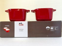 Staub Ceramic Set of Two Mini Square Ramekins, Cherry