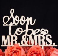 LOVENJOY with Gift Box Soon To Be Mr and Mrs Monogram Rustic Wood Wedding Engagement Cake Topper (5.9-inch)