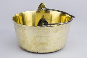 Vintage Traditional Brass Cooking Pan Iron Open Fire Handle Medium English 1930s LS