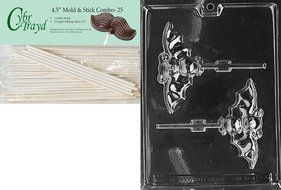 Cybrtrayd 45St25-H021 Bat Lolly Halloween Chocolate Candy Mold with 25 4.5-Inch Lollipop Sticks