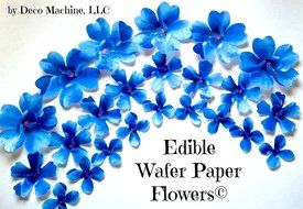 24 BLUE Decorative Edible Wafer Paper Flowers &copy; 3 Sizes 1&quot; - 2&quot; Wedding Cake Cupcake Toppers N2