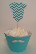 Piece of Cake Parties Baby Shower Cupcake Toppers Little Boy Blue Onesie Set of 12