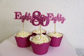 All About Details Pink Eighty Cupcake Toppers, Set of 12