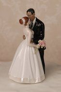 Porcelain Interracial Bi-racial Wedding Cake Topper Ethnic African American Black Groom White Caucasian Brunette...