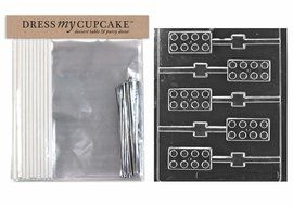 Dress My Cupcake DMCKITK165 Chocolate Candy Lollipop Packaging Kit with Mold, Lego Building Blocks Lollipop