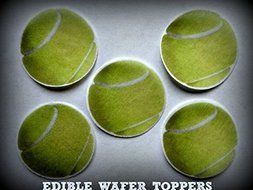 24 TENNIS BALLS SPORTS PRECUT EDIBLE CUPCAKE TOPPERS 1.5&quot; SMALL 2 Dozen Set - Cake, Cookie, Lollipop and Cupcake...