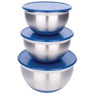 MIU France Stainless Steel Mixing Bowls with Blue Plastic Lids, Set of 3 N3