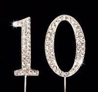 10th Birthday / Wedding Anniversary Number Cake Topper with Sparkling Rhinestone Crystals - 1.75