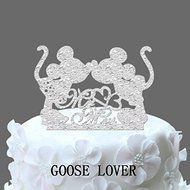 GOOSE LOVER(TM) 2 Mice Silhouette Cake Topper, Mr And Mrs Wedding Cake Topper With Heart Decor, Cartoon Wedding...