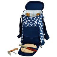 Picnic at Ascot Stylish 2 Bottle Insulated Wine Tote Bag with Cheese Board, Knife and Corkscrew - Trellis Blue