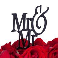 LOVENJOY with Gift Box Mr and Mr Same Sex Gay Monogram Wedding Cake Topper Black (5.3-inch) N14