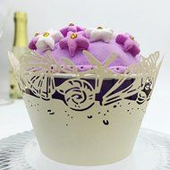 CozyT 50 PACK Roses Cupcake Wrappers Artistic Bake Cake Paper Cups Vine Lace Laser Cut Liner Baking Cup Muffin...