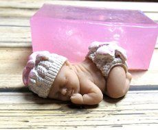 Mold for 3 Inch Baby with Bow Hat and Diaper Fondant Decorating Soap Polymer Clay Cake
