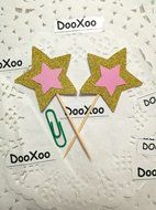 DOOXOO Gold and Pink Glitter Star Cupcake Toppers, Party Decor, New Years Eve, Wedding, Double-Sided, Set of 12 N2