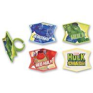 DecoPac Hulk S.M.A.S.H. Hulk, Red Hulk A Bomb Cupcake Ring (12 Count)
