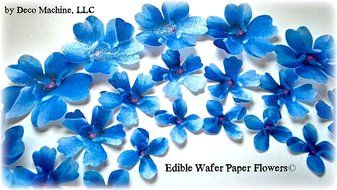 24 BLUE Decorative Edible Wafer Paper Flowers &copy; 3 Sizes 1&quot; - 2&quot; Wedding Cake Cupcake Toppers N3