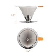 Uten Reusable Stainless Steel Pour Over Coffee Brewer Dripper Filter Cone with Double Layer Fine Mesh (2 cup) N6