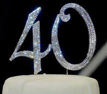 Large Sparkling Silver Rhinestone 40 Happy Birthday Cake Topper by Forbes Favors N2