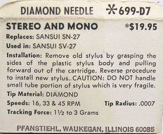 NEW IN BOX RECORD PLAYER NEEDLE FOR SANSUI SV 27 SN SV27 SN27 699-D7 N3