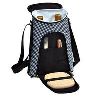 Picnic at Ascot Stylish 2 Bottle Insulated Wine Tote Bag with Cheese Board, Knife and Corkscrew - Trellis Blue N2