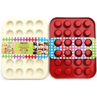 CasaWare Ceramic Coated Non-Stick Mini Muffin Pan 24 Cups, Red/Cream