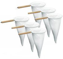 Cloth coffee strainer. Wood handle with metal ring. Pack of 6